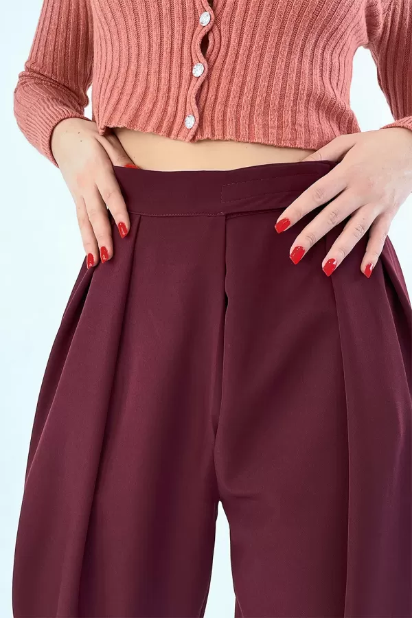 Pantalon bordeaux bouffant taille haute à pinces|25,20 €|OKKO MODE