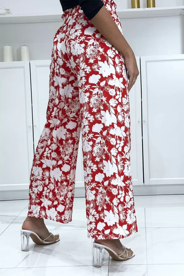 Pantalon palazzo rouge et blanc motif fleuris tendance et chic|10,50 €|OKKO MODE