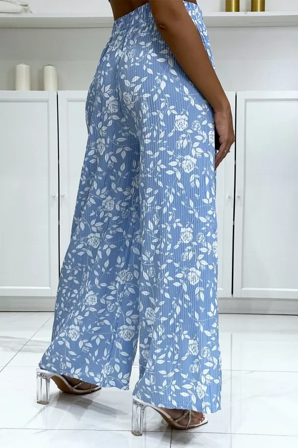 Pantalon palazzo plissé turquoise motif fleuris très tendance|12,25 €|OKKO MODE