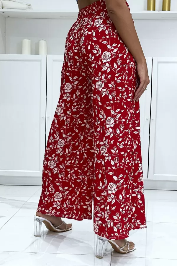 Pantalon palazzo plissé rouge motif fleuris très tendance|12,25 €|OKKO MODE