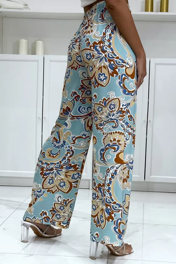 Pantalon palazzo avec sublime motif bleu canard|6,00 €|OKKO MODE