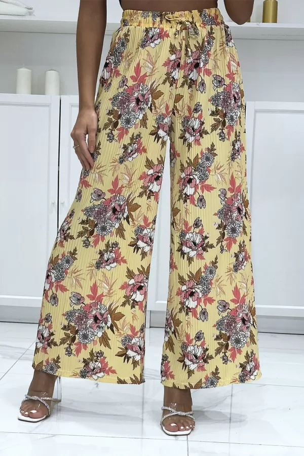 Pantalon palazzo plissé jaune à motif fleuris|12,25 €|OKKO MODE