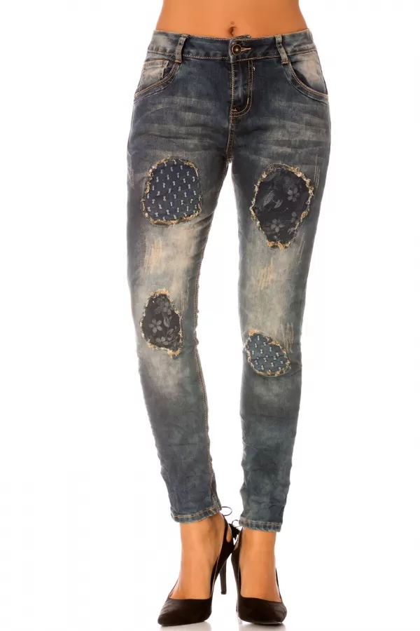 Jeans Bleu délavé avec déchirure bi-matière- H090|1,80 €|OKKO MODE