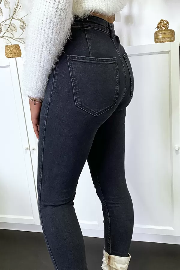 Pantalon jeans slim noir délavé avec poches arrières|4,50 €|OKKO MODE