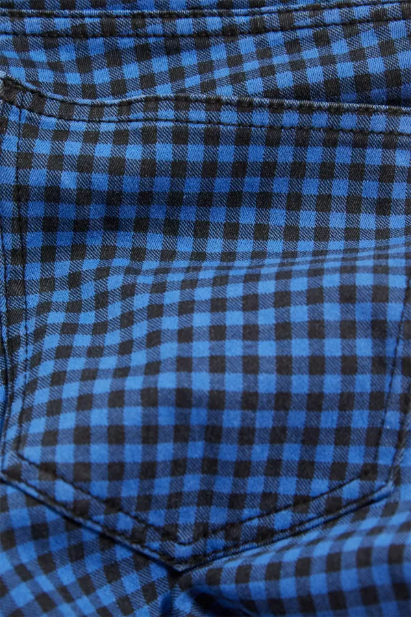Jeggings bleu à carreaux avec poches arrières|5,25 €|OKKO MODE