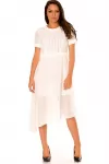 Robe blanche asymétrique et bi matière. Haut à trou et jupe en voilage. F6281|0,75 €|OKKO MODE