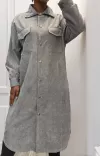 Longue robe côtelé gris effet velours - 1