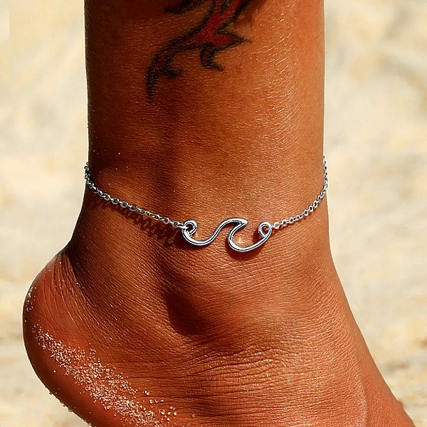 Bracelet de cheville bohème Vintage couleur argent pour femmes, chaîne de jambe ondulée, mode plage, bijoux d'été|3,17 €|OKKO MODE