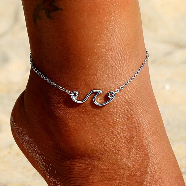 Bracelet de cheville bohème Vintage couleur argent pour femmes, chaîne de jambe ondulée, mode plage, bijoux d'été|3,17 €|OKKO MODE