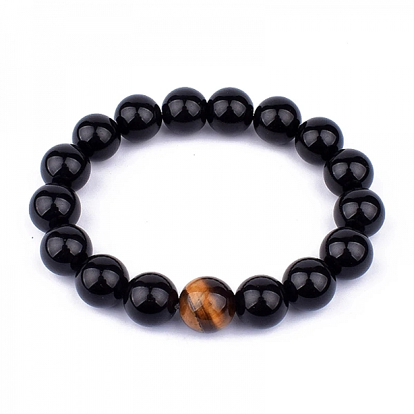 Bracelet en œil de tigre naturel avec perles en pierre d'onyx noir|5,12 €|OKKO MODE