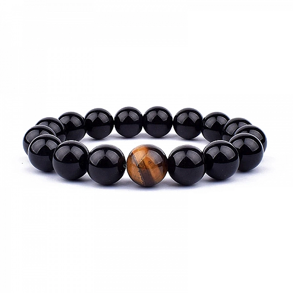 Bracelet en œil de tigre naturel avec perles en pierre d'onyx noir|5,12 €|OKKO MODE