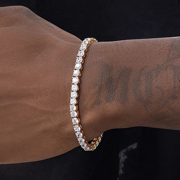 Bracelet de diamants plaqué or 14K, 3MM, en argent 925 authentique, chaîne à main, bijoux pour hommes femmes|33,35 €|OKKO MODE