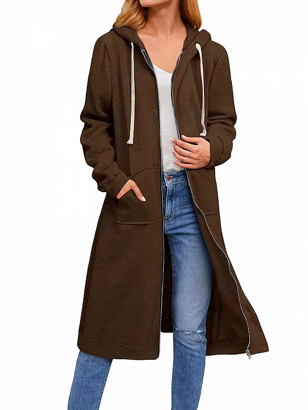 Sweats à capuche zippés pour femmes avec poches, sweat-shirt long automne hiver|25,32 €|OKKO MODE