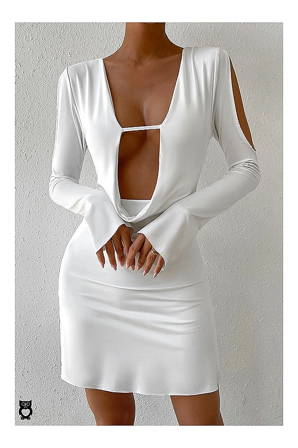 Mini robe blanche pour femme, manches longues