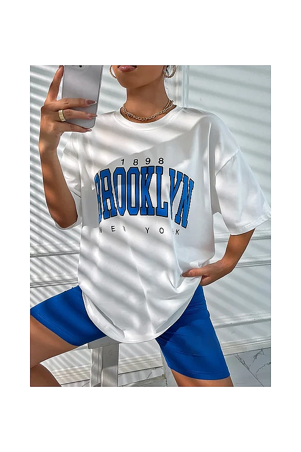 T-shirt, crop-top noir et blanc imprimé Brooklyn York OKKO MODE