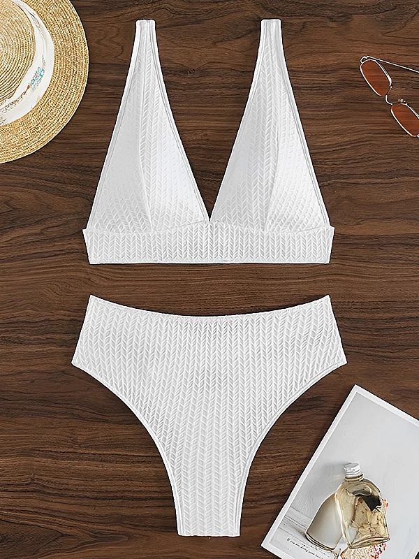 Maillot de bain blanc imprimé pour femmes, bikini, sexy, taille haute, baigneuses, vêtements de plage, 2024|30,39 €|OKKO MODE