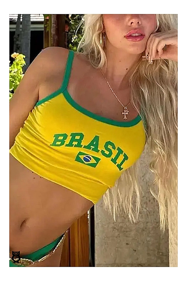 Haut court brodé Brazil femmes