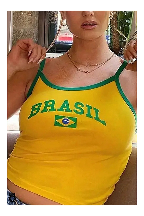 Haut court brodé Brazil femmes