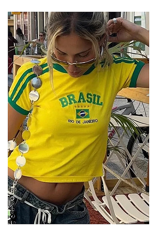 T-shirt à Manches Courtes Femme, Brésilien bleu ou jaune|13,97 €|OKKO MODE