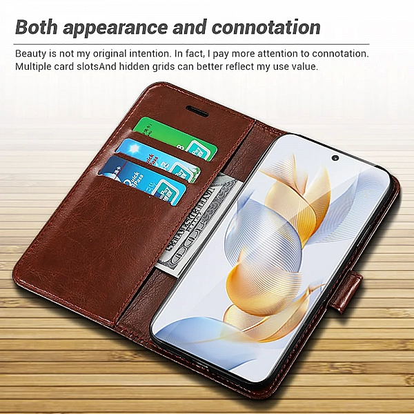 Étui portefeuille en cuir à rabat avec fente pour carte intégrée, support de livre magnétique, coque pour Honor 90 Lite 90 Lite|5,26 €|OKKO MODE
