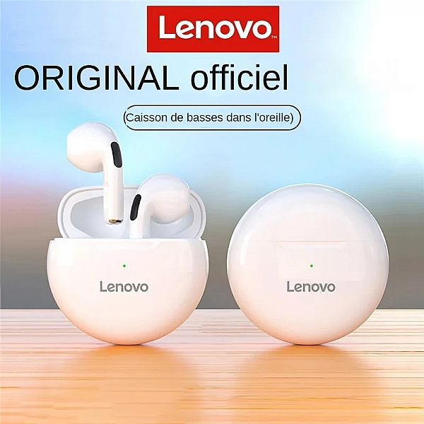 Lenovo HT38 Écouteurs Sans Fil Bluetooth TWS, Mini Casque d'Écoute avec Double Micro, Réduction du Bruit, Stéréo HiFi, IA