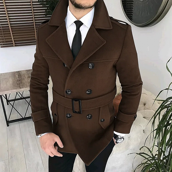 Manteau en laine à double bouton pour hommes avec ceinture, veste d'affaires décontractée, revers, automne, 2022|53,22 €|OKKO MODE