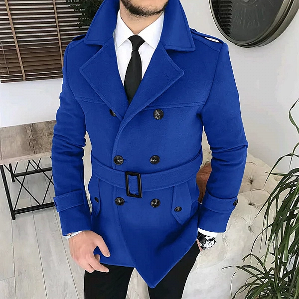 Manteau en laine à double bouton pour hommes avec ceinture, veste d'affaires décontractée, revers, automne, 2022|53,22 €|OKKO MODE
