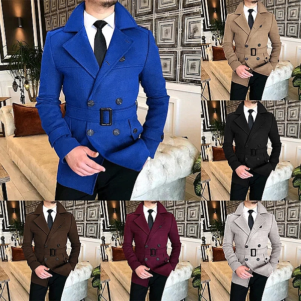 Manteau en laine à double bouton pour hommes avec ceinture, veste d'affaires décontractée, revers, automne, 2022|53,22 €|OKKO MODE