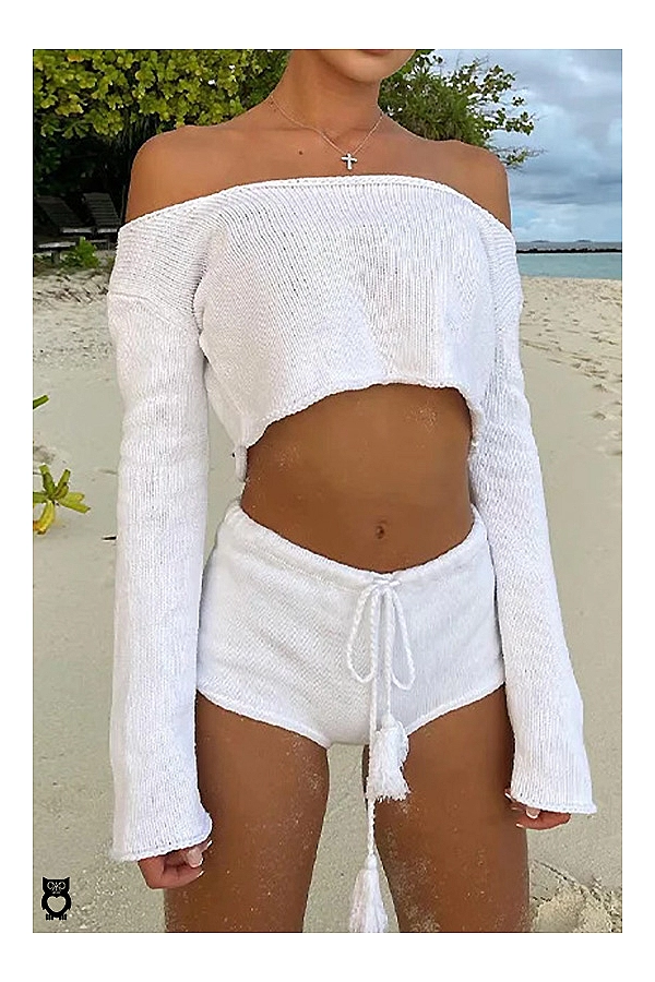 Short de plage sexy à rayures et Haut court à manches longues femme, ensemble 2 pièces, vêtements d'été|29,80 €|OKKO MODE