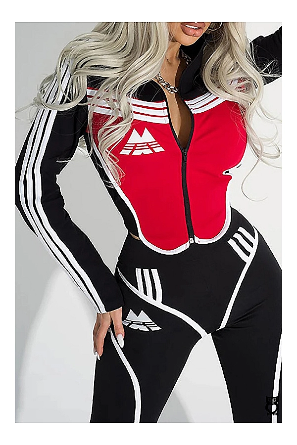 Combinaison taille haute noire et rouge pour femme, vêtement de sport slim tenue de gym 2024. | OKKO MODE