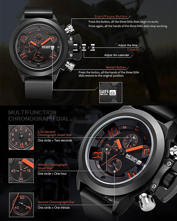 Montre-bracelet à quartz chronographe militaire pour homme, montres de sport, date, grand cadran, mode de luxe|39,40 €|OKKO MODE