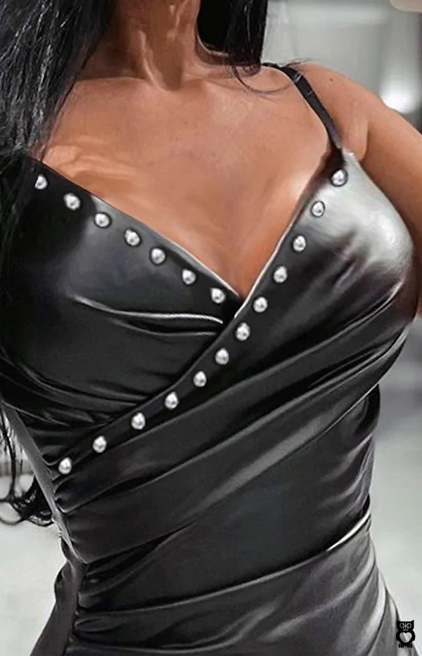 Robe courte de soirée noire femmes fines bretelles et col en V|18,88 €|OKKO MODE