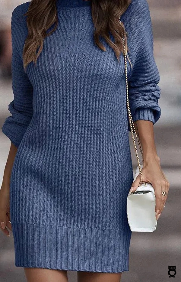 Robe pull femme acrylique tricotée à col roulé à manches longues|23,81 €|OKKO MODE