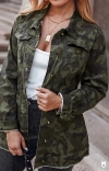 OKKO MODE|Veste en jean imprimée camouflage vert kaki pour femme avec poche boutonnée, vestes décontractée 2024