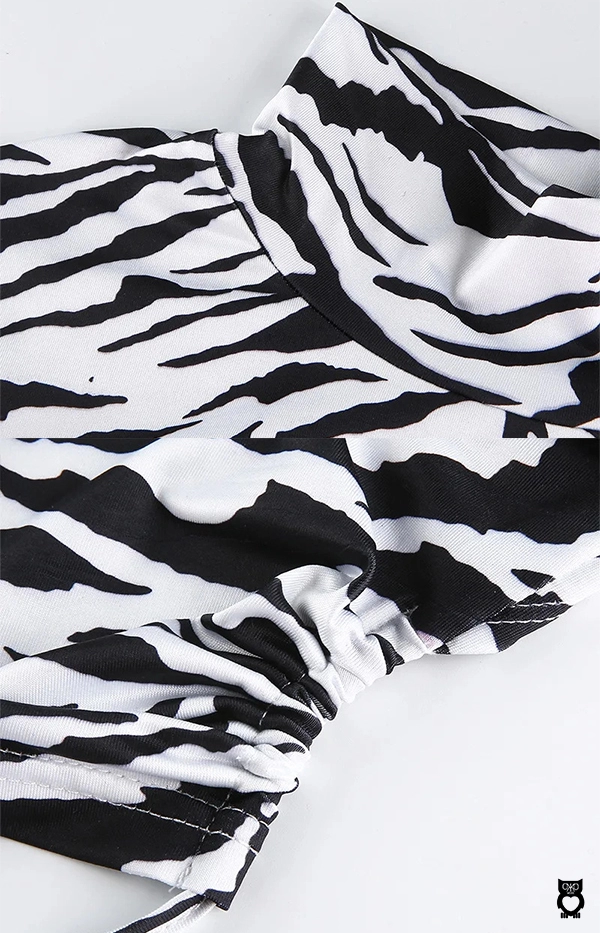 T-shirt imprimé zèbre à manches longues noir et blanc femme, Top dos nu, Haut court Sexy, mode 2024|4,87 €|OKKO MODE