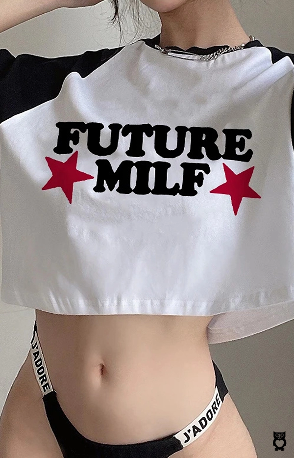 T-shirt manches courtes femme, Top femmes streetwear, Haut estival imprimé Future Milf mode fille 2024|6,79 €|OKKO MODE