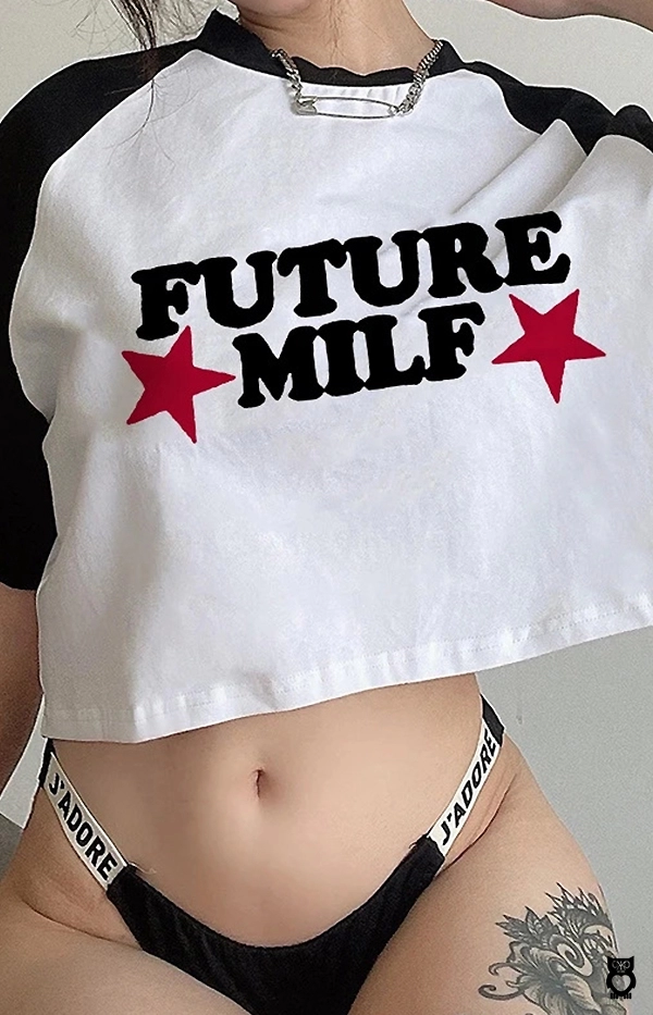 T-shirt manches courtes femme, Top femmes streetwear, Haut estival imprimé Future Milf mode fille 2024|6,79 €|OKKO MODE