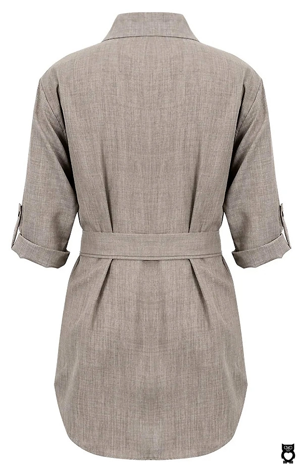 Robe chemise beige élégante à col en V profond pour femmes, haut de mode, boutons et manches 3/4 manches|19,55 €|OKKO MODE