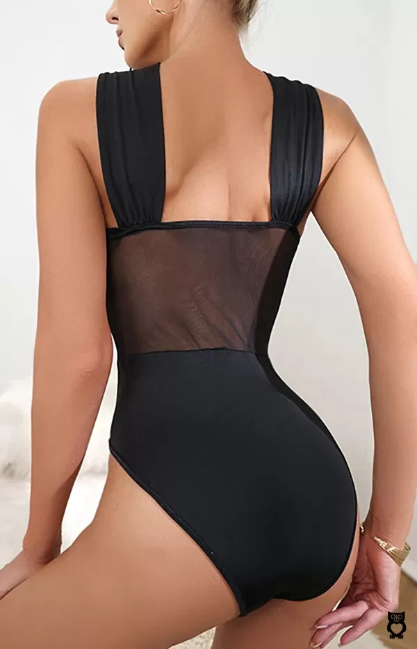 Body noir habillé dentelle femme, haut à larges bretelles croisées collection 2024|12,56 €|OKKO MODE