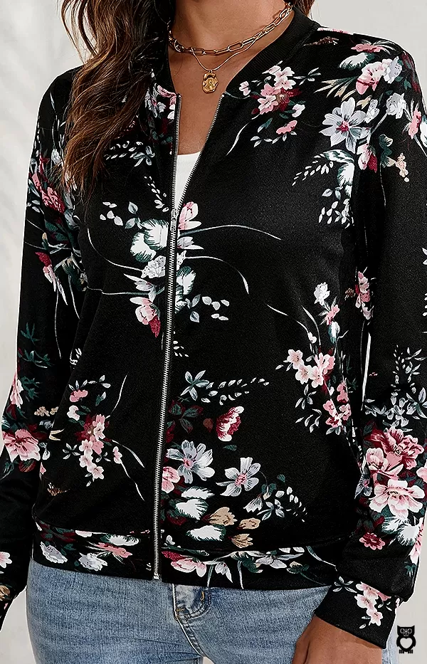 Veste noir imprimé floral femme|17,96 €|OKKO MODE