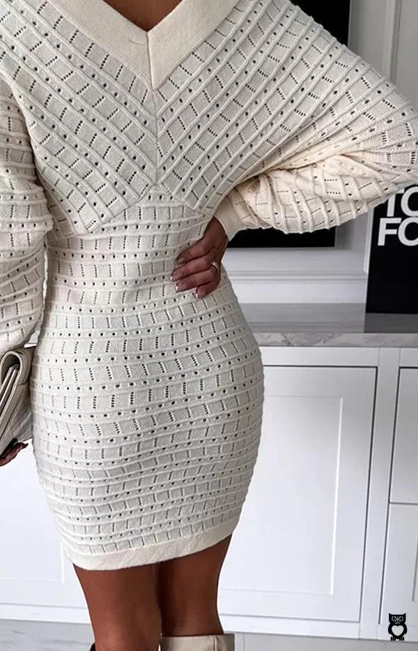 Mini-robes beige à col en V femme manches longues en coton, combi-jupes|31,09 €|OKKO MODE