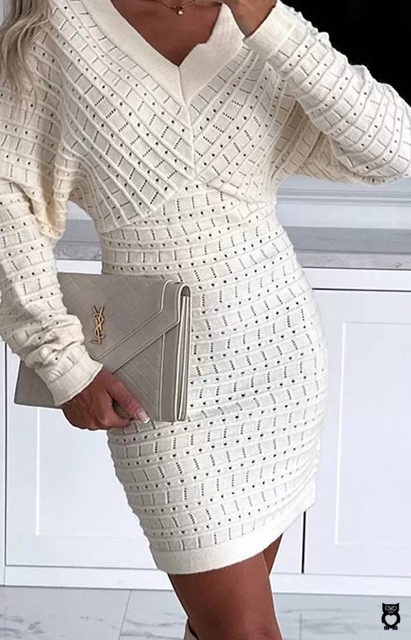 Mini-robes beige à col en V femme manches longues en coton, combi-jupes|31,09 €|OKKO MODE