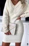 Mini-robes beige à col en V femme manches longues en coton, combi-jupes|OKKO MODE