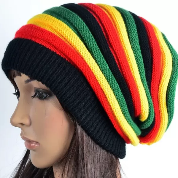 Bonnet rayé multicolore unisexe, chapeaux hip hop, bonnet jamaïcain, mode Bob Marley, Rasta Reggae 2024|OKKO MODE