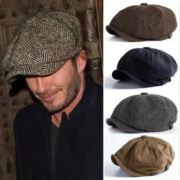 Chapeau béret britannique rétro pour hommes, mélange de laine, tweed à chevrons vintage, chapeau de gavroche|6,05 €|OKKO MODE