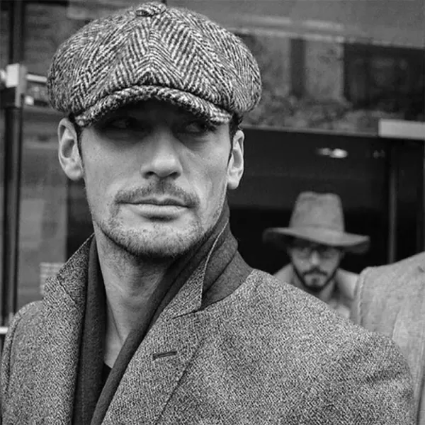 Chapeau béret britannique rétro pour hommes, mélange de laine, tweed à chevrons vintage, chapeau de gavroche|6,05 €|OKKO MODE