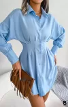 Robe chemise à manches longues pour femme, boutons décontractés, blanc, bleu, vert armée, vêtements de mode 2024|OKKO MODE