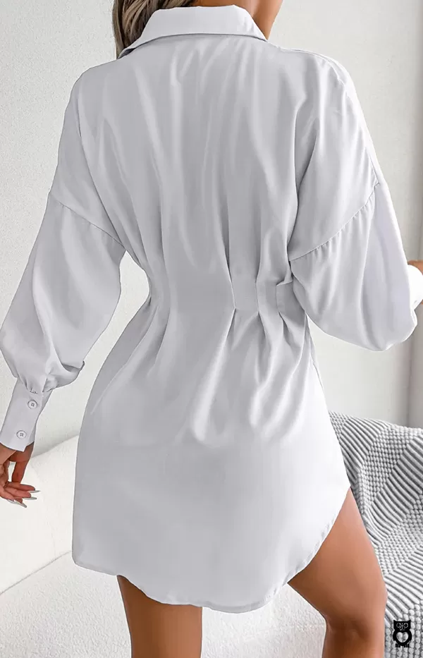 Robe chemise à manches longues pour femme, boutons décontractés, blanc, bleu, vert armée, vêtements de mode 2024|9,41 €|OKKO MODE