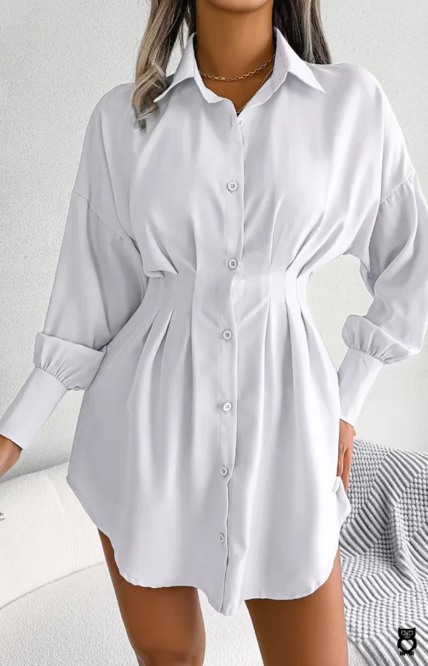 Robe chemise à manches longues pour femme, boutons décontractés, blanc, bleu, vert armée, vêtements de mode 2024|9,41 €|OKKO MODE