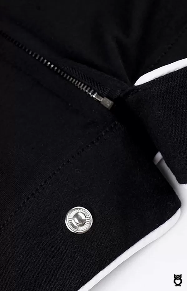 Vestes noir et blanche courtes filles, Streetwear Y2K, Style motard, Fermeture éclair et bandes imprimés|28,96 €|OKKO MODE